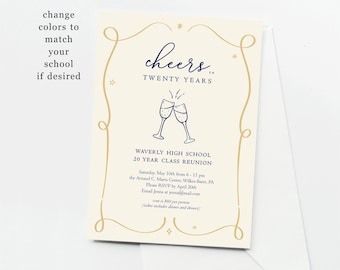 Hand Drawn Class Reunion Invitation Template, Any Year High School or College, Printable Invite, Drink Cheers, Instant Download Digital File