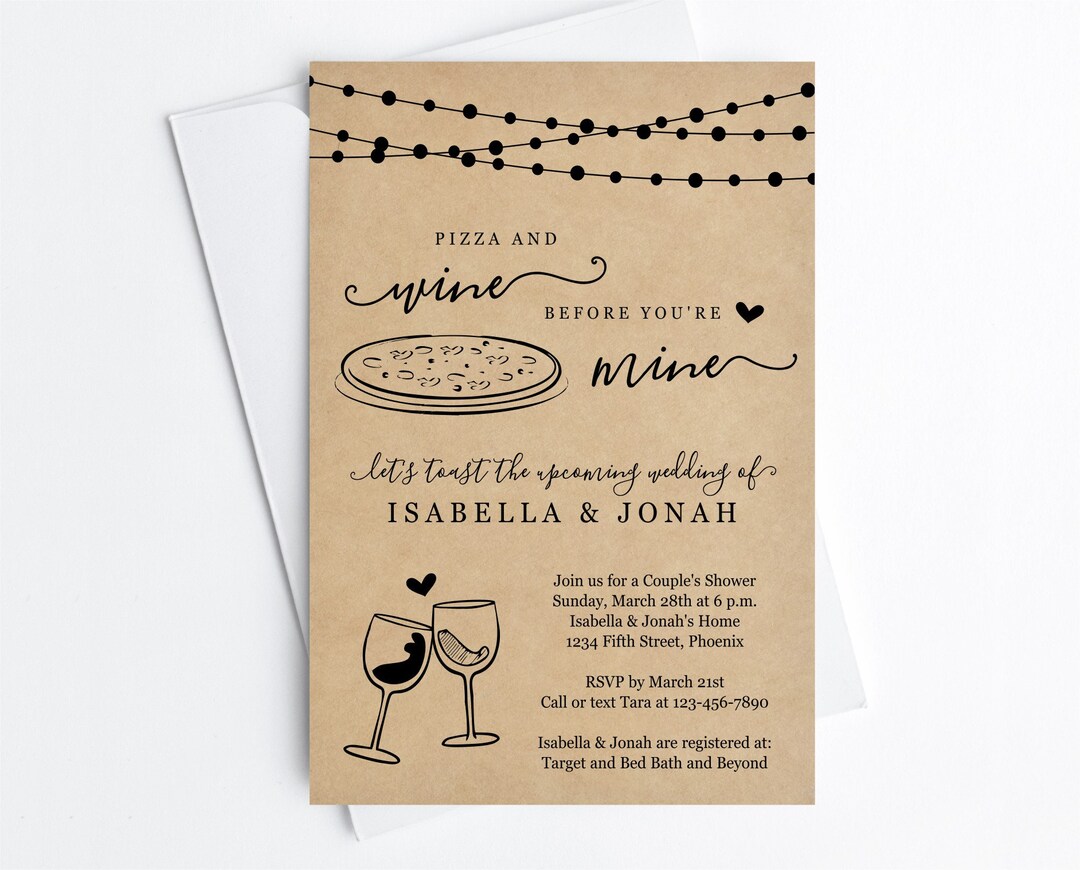 Pizza & Wine Before You're Mine Bridal Shower Invitation Template