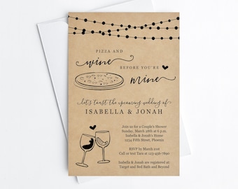 Pizza & Wine Before You're Mine Bridal Shower Invitation Template, Couples Wedding Rehearsal Dinner Engagement Party Invite Digital Download