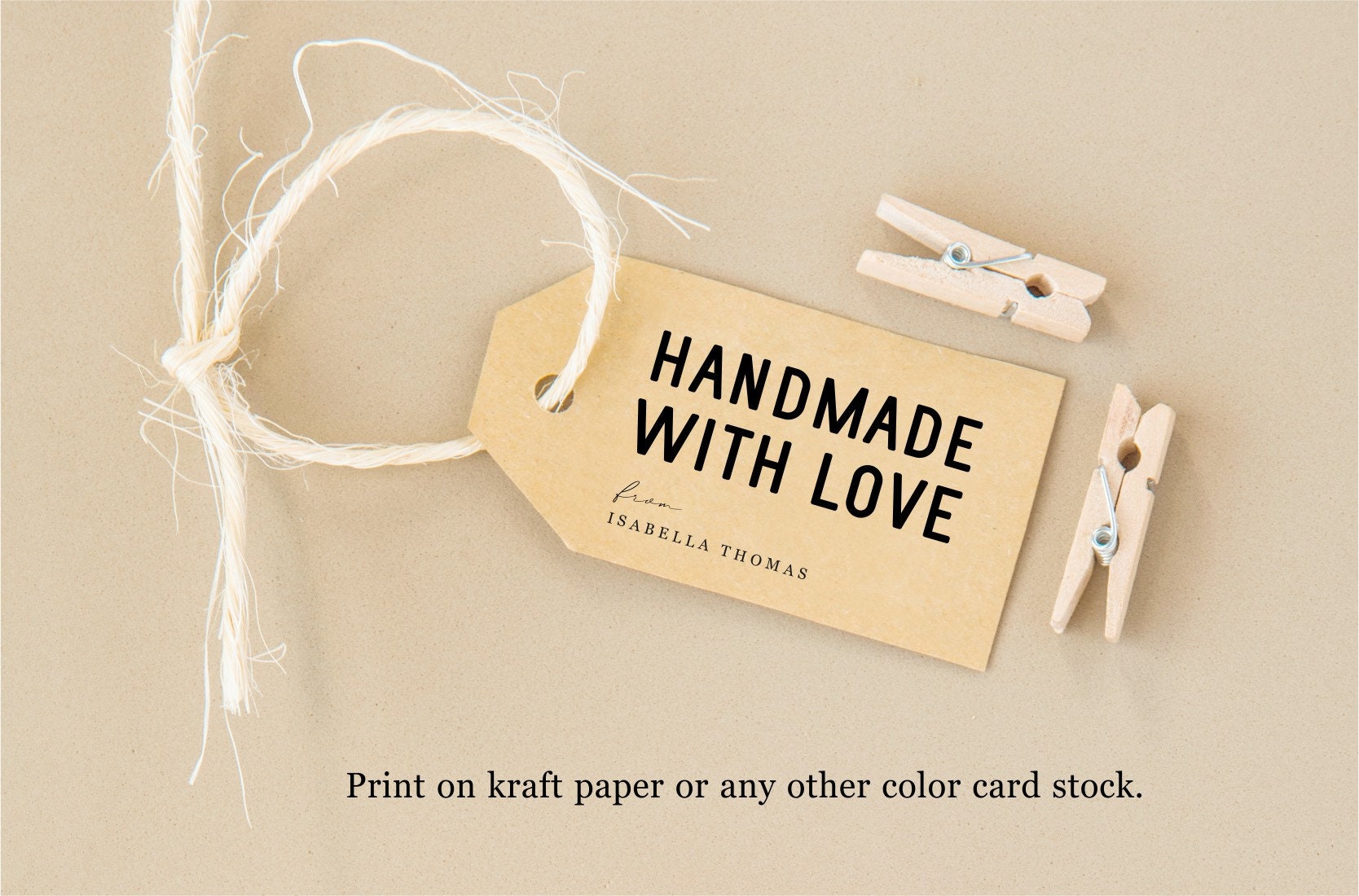 Craft Paper Tags 'HANDMADE WITH LOVE BY' Hand Made Gift Tag 5x3cm