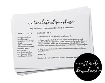 Editable Recipe Card Template - Printable Index Card Size 3x5 4x6 5x7 Easy DIY Digital File Instant Download PDF & Microsoft Word