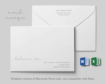 Wedding Address Envelope Template for Microsoft Word Mail Merge - Printable Minimalist Instant Download Digital File A7 - Christmas