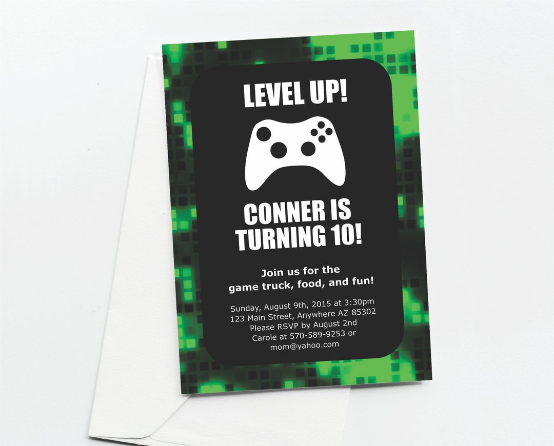 Video Game Invitation Template for Birthday Party Printable Green Game