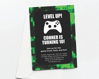 Video Game Invitation Template for Birthday Party - Printable Green Game Truck Xbox Gamers Invite & Evite - Instant Download Digital File