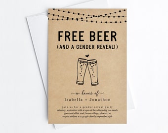 Free Beer Funny Gender Reveal Party Invitation Template, Fun Brewery Gender Reveal Shower Invite Evite Instant Download Digital File DIY PDF