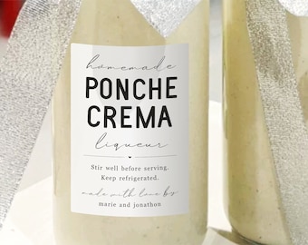 Homemade Ponche Crema Label Template - Printable Liqueur Gift Bottle Sticker, Personalize Custom Editable Digital File Instant Download DIY