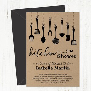 Kitchen Shower Invitation Template - Bridal / Wedding - Printable Rustic Invite on Kraft Paper - Instant Download PDF Digital File 5x7