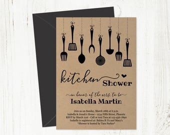 Kitchen Shower Invitation Template - Bridal / Wedding - Printable Rustic Invite on Kraft Paper - Instant Download PDF Digital File 5x7