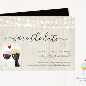 Wine & Beer Save the Date Card Printable Template - Rustic Winery Brewery Wood Toast | Easy Editable | Instant Download Digital File 5x7 PDF