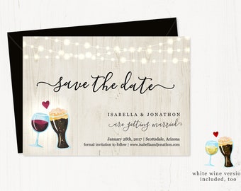 Wine & Beer Save the Date Card Printable Template - Rustic Winery Brewery Wood Toast | Easy Editable | Instant Download Digital File 5x7 PDF