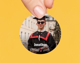 Printable Graduation Photo Sticker Template, Class of 2025 Stickers, Boy Girl Grad Party Favor Labels, Round Instant Download Digital File