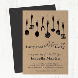 Modello di invito per una festa con chef coccolato - Invito stampabile per una festa in cucina rustica su carta Kraft - File digitale PDF con download istantaneo 5x7