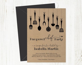Pampered Chef Party Invitation Template - Printable Rustic Kitchen Party Invite on Kraft Paper - Instant Download PDF Digital File 5x7