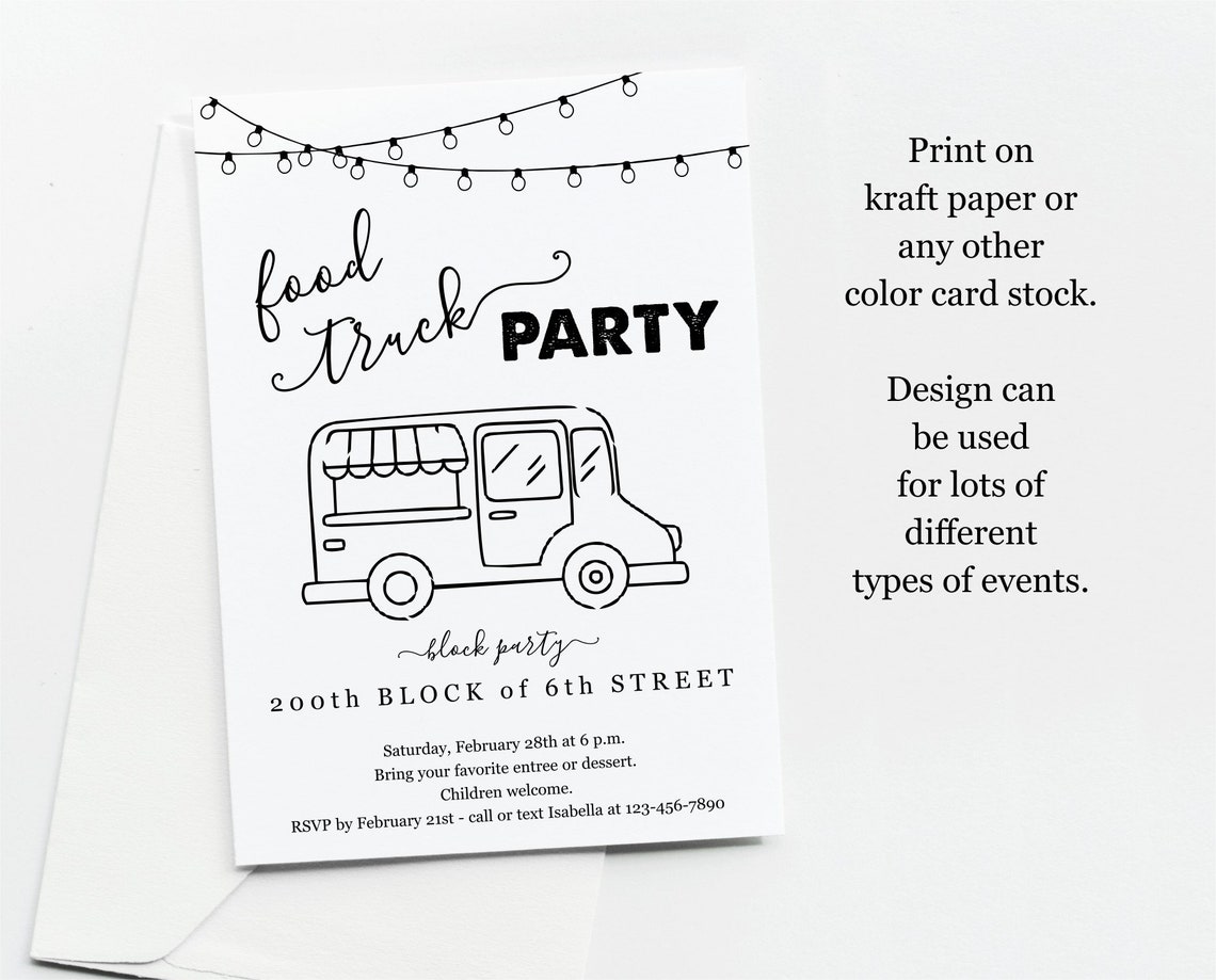 Food Truck Party Invitation Template Printable Birthday Etsy