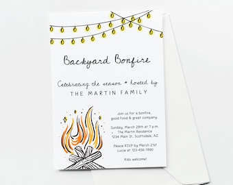 Backyard Bonfire Invitation Template, Fall Party, Birthday, Rustic Autumn Festival, Hand Drawn Doodles, Printable & Evite, Instant Download
