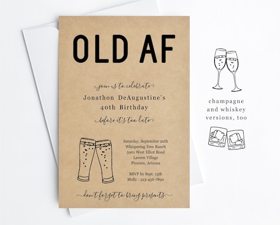 Funny Adult Birthday Invitation Template Printable Old Af Etsy