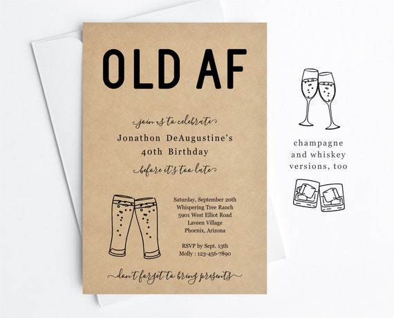 Funny Adult Birthday Invitation Template Printable Old Af Etsy