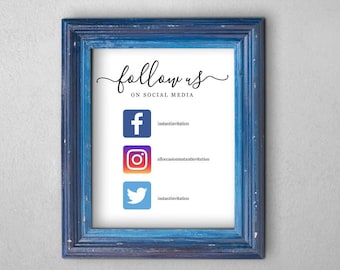 Business Social Media Sign with Icons - Printable Template - Follow Us on Social Media - DIY Instant Download Digital File - 8x10 PDF