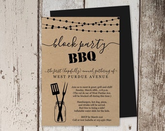 Block Party BBQ Invitation Template, Printable Neighborhood Barbeque, Business Barbecue Party Invite, Instant Download Digital File PDF