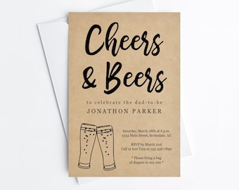 Cheers and Beers Diaper Party Invitation Template - Printable Daddy Guy Men Baby Shower Invite & Evite, Instant Download Digital File PDF