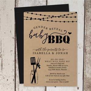 Sexe révèlent le modèle d’Invitation BBQ - imprimable il ou elle parti Kraft papier inviter - téléchargement immédiat fichier numérique PDF Barbecue barbecue
