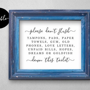 Editable Funny Bathroom Sign, Printable Please Do Not Flush Quote, Sensitive Plumbing, Don&#39;t Flush Anything but TP, Instant Download Digital
