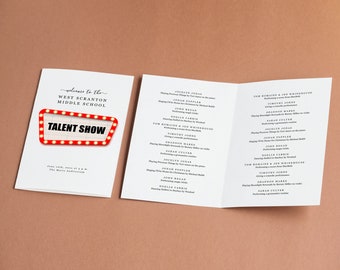 Talent Show Program Template, Printable Pamphlet, Editable Word Doc Download Folded Booklet, Elementary Middle High School Church, Variety