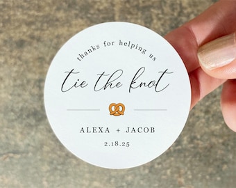 Tie the Knot Wedding Sticker Template - Wedding Pretzel Thanks for Helping Us Favor Label, Round Printable Seal, Digital File Download