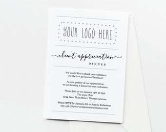 Simple Client Appreciation Dinner Invitation Template, Add Logo, Printable Business Customer Employee Invite, Instant Download Digital File