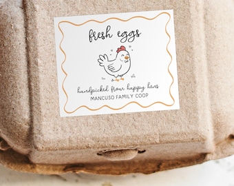 Plantilla de etiqueta para cartón de huevos: pegatina imprimible, personalizada para huevos frescos de granja o gallinero, regalo personalizado, edición en Canva.