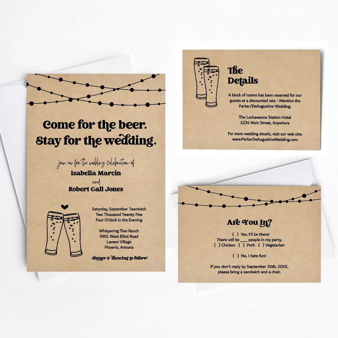 Funny Beer Wedding Invitation Template Fun Brewery Printable Set Rustic