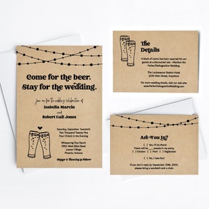 Funny Beer Wedding Invitation Template - Fun Brewery Printable Set - Rustic Kraft Paper - Instant Download PDF Suite