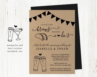 Taco & Brews Before I Do Couple Shower Invitation Template, Taco and Beer Bridal Wedding Rehearsal Dinner Engagement Party Invite Download