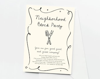 Neighborhood Block Party Invitation Template, Printable Street Party Invite, Meet the Neighbor, Business BBQ, Instant Download Digital File