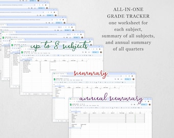 Homeschool Grade Tracker for Excel & Google Sheets, Auto Calculates, 8 Subjects, 4 Quarters, All in One, Printable Report Card