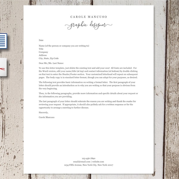 Professional Letterhead Template for Word and PDF, Custom Business or Personal Stationary, Simple and Easy Design, Personalized Letters, DIY