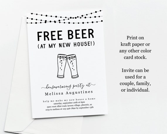 Free Beer Funny Housewarming Party Invitation Template Fun - Etsy Sweden Free Beer Funny Housewarming Party Invitation Template Fun - Etsy Sweden