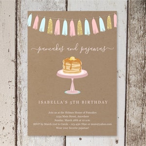 Pancakes & Pajamas Birthday Party Invitation Template, Printable Invite Evite, Girl Women Adult Theme Easy Instant Download Digital File PDF