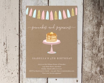 Pancakes & Pajamas Birthday Party Invitation Template, Printable Invite Evite, Girl Women Adult Theme Easy Instant Download Digital File PDF