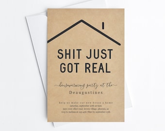 Shit Just Got Real Funny Housewarming Party Invitation Template, Fun Printable House Warming Invite Evite, Instant Download Digital Editable