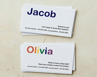 Kids Calling Cards, Play Date Card for Girl or Boy, Simple Cute Business Card Size