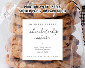 Bakery Label Template - Baked Good Sticker / 2" Printable Homemade Food Tag, Personalize Custom Editable PDF Digital File Instant Download