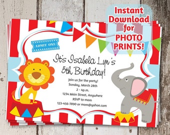 Circus Invitation for Birthday Party / Carnival Themed Invite - Digital File Instant Download - Get as photo prints or print on card stock