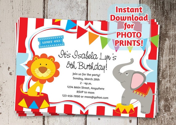 circus invitation for birthday party carnival themed invite etsy