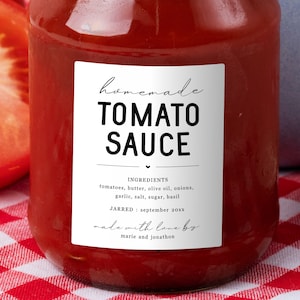 Homemade Tomato Sauce Label Template - Printable Marinara Tomato Chutney Gift Sticker, Custom Editable Digital File Instant Download PDF