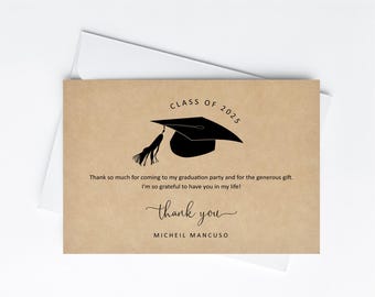 Graduation Thank You Card Template - Printable Women Men Girl Boy High School College Class of 2025 Editable Instant Download Digital File
