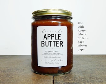 Homemade Apple Butter Label Template - Printable Apple Butter Jar Gift Sticker, Personalize Custom Avery Digital File Instant Download DIY