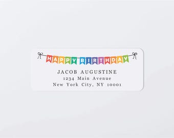 Birthday Address Label Template - Printable Party Invitation Envelope Return Address Label, Avery 1 x 2-5/8", Download Digital Editable PDF
