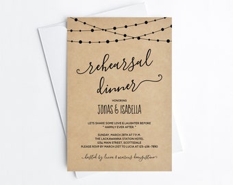 Classic Rehearsal Dinner Invitation Printable Template - String Lights Elegant Kraft Paper Invite & Evite | Instant Download Digital File