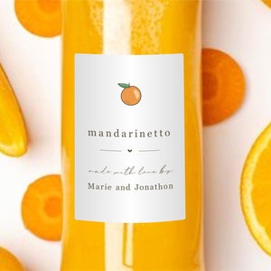 Homemade Mandarinetto Orangecello Bottle Label Template - Printable Mandarin Orange Liqueur Gift Sticker, Personalize Avery Digital Download